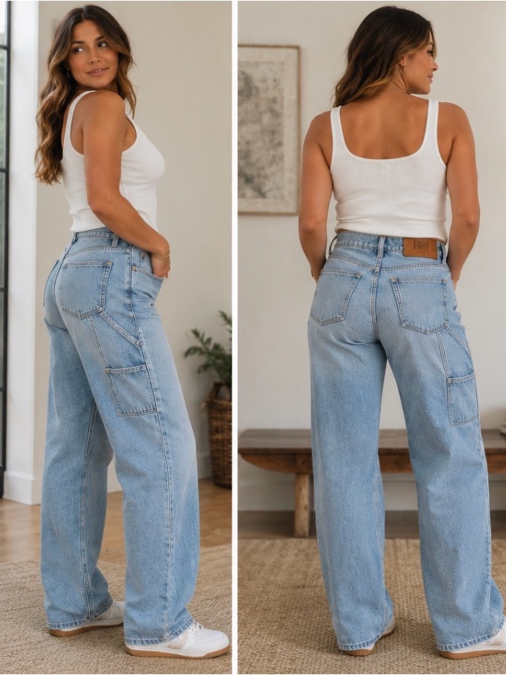 Frye Size 29 Light Wash Carpenter Wide Leg Jeans 90s Style